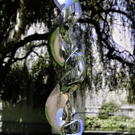 Daniel Kei Wo: 'continuum4', 2019 Steel Sculpture, Abstract. Artist Description:  Continuum  spirals upward, a mirror- finish sculpture that twists reality, bending the light and space around it. Reflecting the surroundings, it invites viewers to contemplate the fluidity of time and the seamless flow of life s moments. Through this work, I wish to offer a space for reflectionaEUR