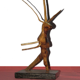 Gadadhar Das: 'DANCING DEER', 2005 Wood Sculpture, Animals. Artist Description:  This Art work was made from two pieces discarded tree roots. These pieces were collected from our garden. I made it in 2005. This Sculpture completely covered by a special type of wood coating for protect from termite  & borar. Weight of this Art Work is 0. 085 Kilos ...