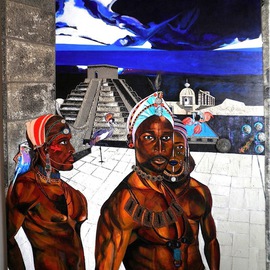 Dennis Duncan: 'NIGHT  IN TUNISIA', 2006 Acrylic Painting, Surrealism. Artist Description:      A Night in Tunisia a Charlie Parker jazz classic was my musical muse for this piece. Images I  photographed at the ODUNDE festival in 2004 here in Philadelphia Pennsylvania of a MASAI dance troupe inspired me to take a mystical journey, beginning in S. Africa and ending on ...