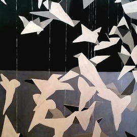 Denise Dalzell: 'Aloft', 2016 Acrylic Painting, Abstract. Artist Description: painting, aloft, illustration, expressionism, pop art, modern, abstract, origami birds...