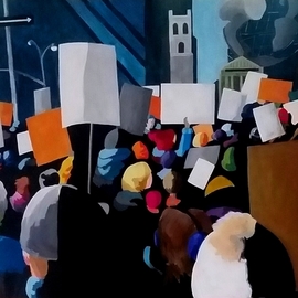 Denise Dalzell: 'protest', 2017 Acrylic Painting, Activism. Artist Description: painting, protest, illustration, expressionism, pop art, modern, realism, people, signs, protest...