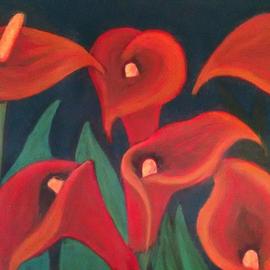Denise Seyhun: 'red calla lilies', 2016 Oil Painting, Floral. Artist Description: Flowers, floral, lilies, calla lilies, red flowers...