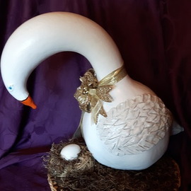 Laura Scott: 'swan', 2016 Other Sculpture, Animals. Artist Description: Mother swan taking care of her egg. Created from a dried gourd, and painted with acrylic paint. ...