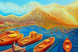 James Dinverno: 'Pescare Lamore', 2011 Acrylic Painting, Seascape.   Ocean, Sunset, Beach, pier, Capri, Italy, Nautical, Mountains, Coastline, Blue, Ocean, Waves, Fishing, Boats, Love, Seascape    ...