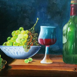 Igor Benner: 'Wine Bottle and Grapes', 2015 Oil Painting, Still Life. Artist Description:  Oil- painting  ...