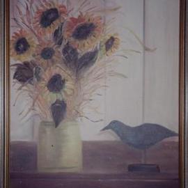 Dorothy Nuckolls: 'Sunflower Still life', 1994 Oil Painting, Still Life. Artist Description:  Peach, golds and browns. Two inch gold wood frame....