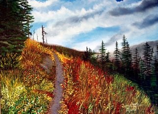 Dominique Faivre: 'le chemin', 2021 Oil Painting, Landscape. a little path in the fall hills...