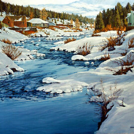 Donald Neff: 'truckee', 2008 Oil Painting, Landscape. Artist Description: This is a view from the Hwy 267 bridge as it crosses over the Truckee River. ...