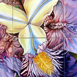 Donna Gallant: 'Iris 07', 2007 Oil Painting, Floral. Artist Description:  This painting is like a puzzle and is painted on 6 canvas panels.  It' s large and very vibrate. ...
