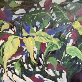 Donna Gallant: 'overlapping leaves', 2014 Acrylic Painting, Floral. Artist Description: Lost and found leaves intertwined with strong patterns and contrasts. Interesting negative shapes. ...