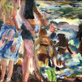 Bob Dornberg: 'beach walking', 2019 Oil Painting, Abstract Figurative. Artist Description: People walking along the beach crowd...