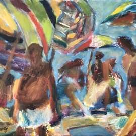 Bob Dornberg: 'lost in umbrellas', 2019 Oil Painting, Abstract. Artist Description: Man is seemingly lost among umbrellas...
