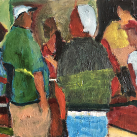 Bob Dornberg: 'store talk', 2020 Oil Painting, Abstract. Artist Description: guys talk at checkout...