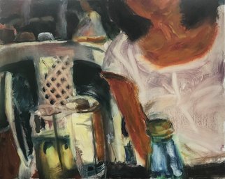 Bob Dornberg: 'white blouse', 2020 Oil Painting, Abstract Figurative. girl in white blouse at table...