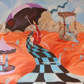 Michelle Morine: 'drifting through time', 2010 Acrylic Painting, Surrealism. Artist Description: umbrella, hourglass, space, unusual...