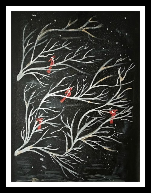 Sneha Joshi  'White Tree With Red Birds', created in 2018, Original Painting Acrylic.