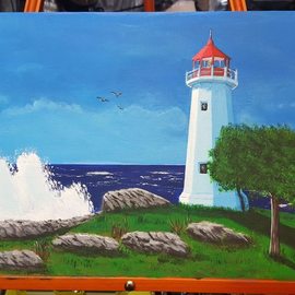 Daniel Rose: 'lighthouse', 2017 Acrylic Painting, Landscape. Artist Description: Painting of a lighthouse on a sunny day. ...
