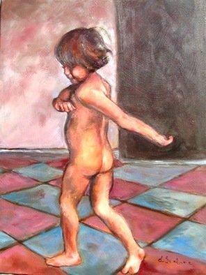 Dorothy Siclare: 'Little Nude Boy Dancing', 2010 Oil Painting, Figurative.    Nude boy dancing, swinging his arms, in an Italian piazza. 3 or 4 year old boy with long hair. ...