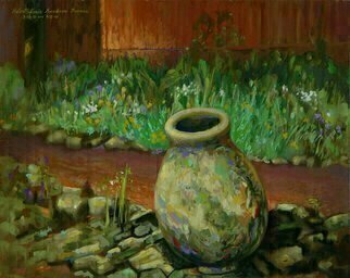Lou Posner: 'Concrete Urn at TC Steele Memorial', 2001 Oil Painting, Landscape.  Painted outdoors at an Indiana Plein Air Painters paint- out at the T.  C.  Steele Memorial home and studio in Nashville, Indiana. ...
