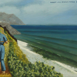 Lou Posner: 'Doc Theo Remembers Greece', 1998 Oil Painting, Ethereal. Artist Description:  Doc Theo psychiatrist strolls the palisades at his Palos Verdes, California, estate and remembers his homeland, Greece, pictured in the distance....
