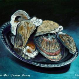 Lou Posner: 'Oysters Shells on Silver Salver', 2003 Oil Painting, Still Life. Artist Description:  The remnants of The Night of a Thousand Oysters, Freeport, Florida, 2003....
