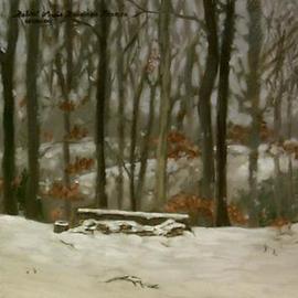 Lou Posner: 'Snowstorm', 2000 Oil Painting, Landscape. Artist Description: A late December storm blanketed the campfire site and small woodpile at my studio.  Large wet flakes were still coming down.  Custom framed. [ SOLD 8- 4- 04]...