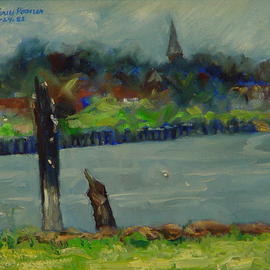 Lou Posner: 'The Quinnipiac River', 1985 Oil Painting, Landscape. Artist Description:  The Quinnipiac River at New Haven, Connecticut, plein- air, a day with the painter, the late Norman Cross. Collection of Melanie Sheets, Indianapolis....