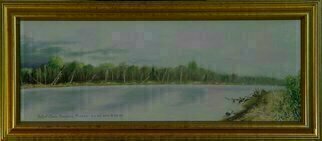 Lou Posner: 'The Wabash River Storm Coming In', 2000 Oil Painting, Landscape.  The Wabash River at New Harmony, Indiana.  Referred to in tune titled, Indiana. . . .  when I dream about the moonlight on the Wabash, then I yearn for my Indiana home.  Professionally custom framed in gold.  ...