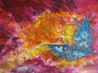 Dune Tencer: 'Cosmic Bird', 2012 Mixed Media, Abstract.   This is the second painting created with the found Asian papers. ...
