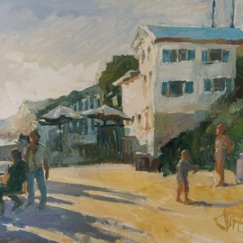 Durre Waseem: 'crystal cove white cottage', 2018 Oil Painting, Landscape. 