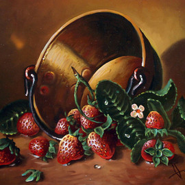 Dusan Vukovic: 'strawberries', 2012 Oil Painting, Still Life. 