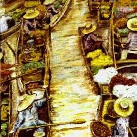 Richard Wynne: 'Floating Market', 2001 Other Painting, Landscape. Artist Description: The 
