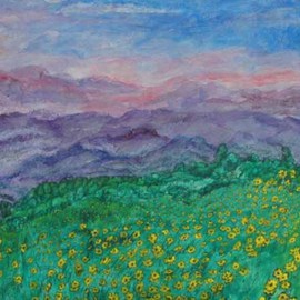 Richard Wynne: 'Sun Flowers at Mae Hong Son', 2006 Other Painting, Landscape. Artist Description: Mae Hong Son is a border town in Northern Thailand. After a long drive through the Mountains one drops down into this fairy- land like vista. Viewing the Mountains through the morning mists and the beautiful flowers. ...