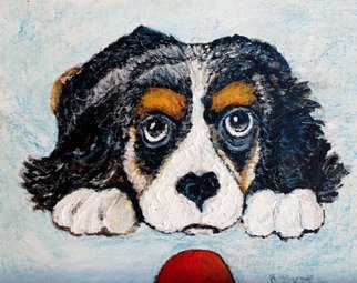 Richard Wynne: 'Throw the ball please', 2010 Oil Painting, Animals.   oil_ dog_ animal_ puppy_ representational  ...