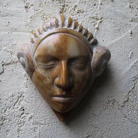 Andrew Wielawski: 'giallodi Sienna Mask', 2002 Stone Sculpture, Figurative. Artist Description: The mask has Sicilian and Mexican influences, and is carved out of yellow Sienna marble. I use it often an element in my work because of the color being so strong....