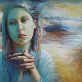 Elena Oleniuc: 'Wandering with thoughts', 2013 Acrylic Painting, Portrait. Artist Description:   portrait, woman, feelings, symbolism, landscape     portrait, child, girl, face      ...