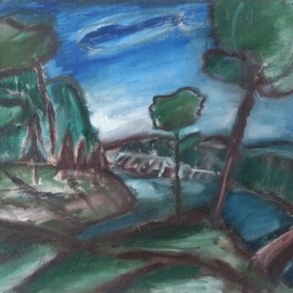 Vyacheslav Panichev: 'northern bay', 2014 Oil Painting, Landscape. Artist Description: landscape, forest, Bay, sea, lake, summer, wind, breeze, expressionism, grove, wood, copse, coppice...