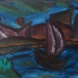Vyacheslav Panichev: 'ship at the pier', 2017 Oil Painting, Landscape. Artist Description: Ship, pier, bay, harbor, sea, expressionism...