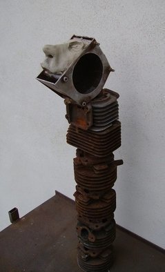 Emilio Merlina: 'he was just a moon lover', 2007 Mixed Media Sculpture, Inspirational.  rusty iron and terracotta ...