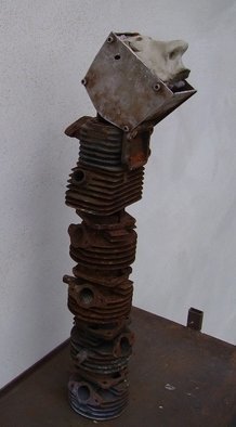 Emilio Merlina: 'he was just a moon lover 1', 2007 Mixed Media Sculpture, Inspirational.  rusty iron and terracotta ...
