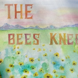 Emily Grun: 'the bees knees', 2019 Acrylic Painting, Landscape. Artist Description: mountain, field of flowers landscape background. with aEURoethe beeaEURtms kneesaEUR painted...
