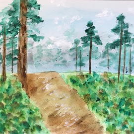 Emily Grun: 'walk in the forest', 2019 Acrylic Painting, Landscape. Artist Description: forest scene, trees, path...