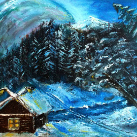 Nina Polunina: 'winter', 2018 Oil Painting, Surrealism. Artist Description: Oil painting  Winter. Not our planet. An oil painting on canvas is written in the author s technique. The canvas is made by hand. Natural flax is manually primed with natural materials. Work done with a palette knife. The ends are painted. Brackets. Ready to hang.  middle, nature, ...