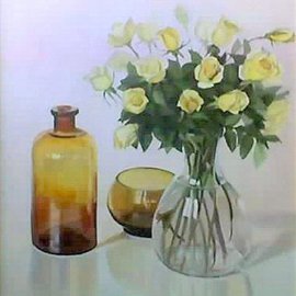 Maria Teresa Fernandes: 'APBA Collection', 1983 Oil Painting, Floral. Artist Description: different glass thickness have to be shown, in spite of the challenge against a clear basis ( this painting won Corauto Prize at Araras ) ...