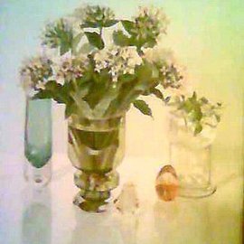 Maria Teresa Fernandes: 'Guizellini Collection', 1984 Oil Painting, Floral. Artist Description: stalks have to be painted inside the convex vase...