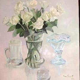 Maria Teresa Fernandes: 'Lerro Collection', 1996 Oil Painting, Floral. Artist Description: individual white roses on a clear background are a painter's marathon...