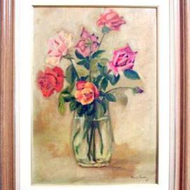 Maria Teresa Fernandes: 'Valentim Mesquita Collection', 1967 Oil Painting, Floral. Artist Description: if you work carefully each individual petal you get dimensions...