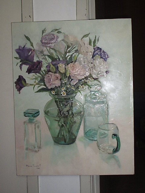 Maria Teresa Fernandes  'Flowers And Green Glasses', created in 1996, Original Drawing Pencil.