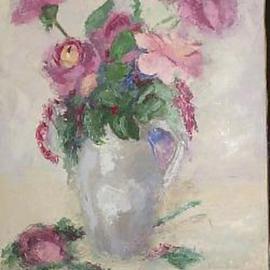 Maria Teresa Fernandes: 'purple flowers', 1971 Oil Painting, Floral. Artist Description: petals have to show dimensions...