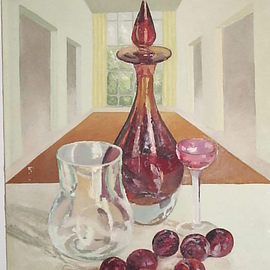 Maria Teresa Fernandes: 'red  prunes', 1974 Oil Painting, Food. Artist Description:  1st and 2nd plans gives dimension on a flat canvas.  very easy. . . ...